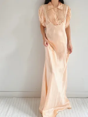 1930s Peach Silk Charmeuse Gown - M