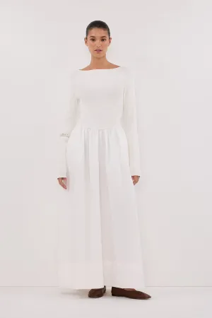 ABIGAIL WHITE HYBRID LONG SLEEVE MIDI DRESS