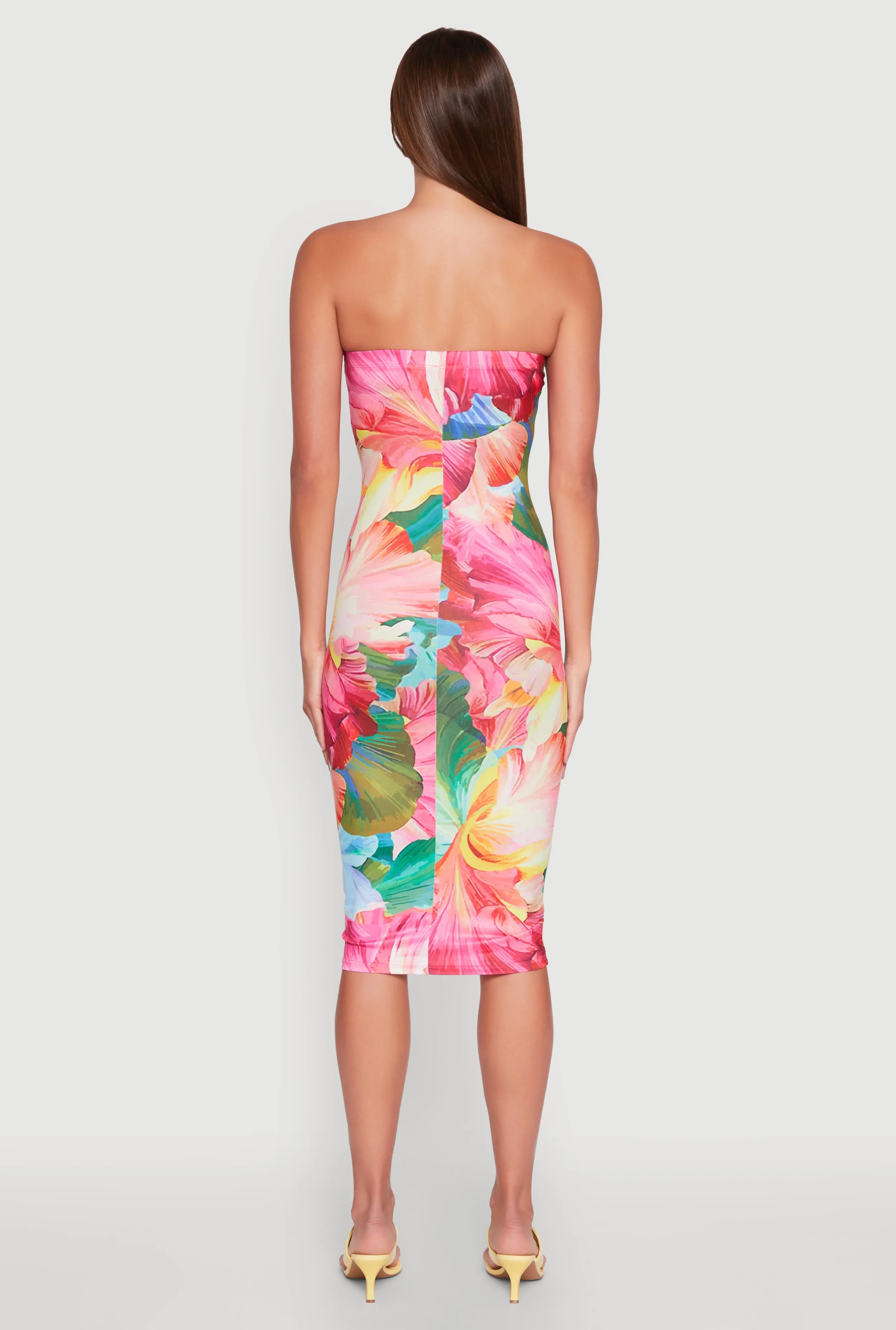 Abstract Tropical Floral Print Tube Dress