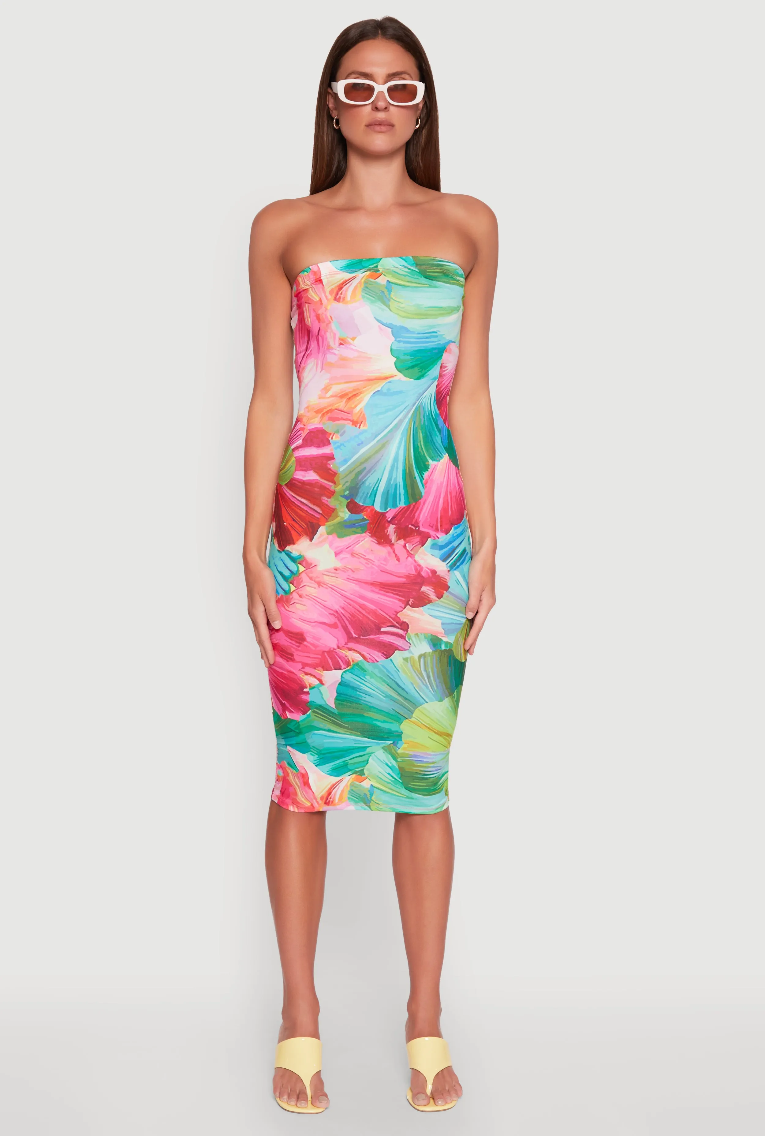 Abstract Tropical Floral Print Tube Dress
