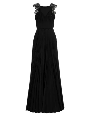 Alberta Ferretti Lace Embellished Pleated Sleeveless Gown