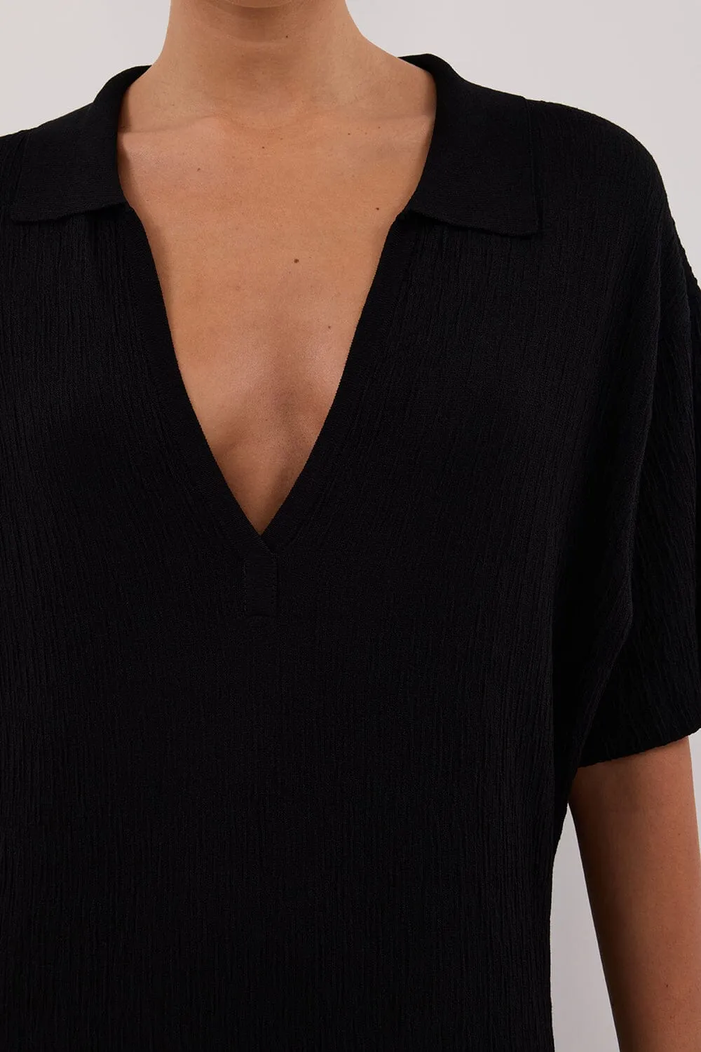 ALIAS BLACK POLO KNIT MIDI DRESS
