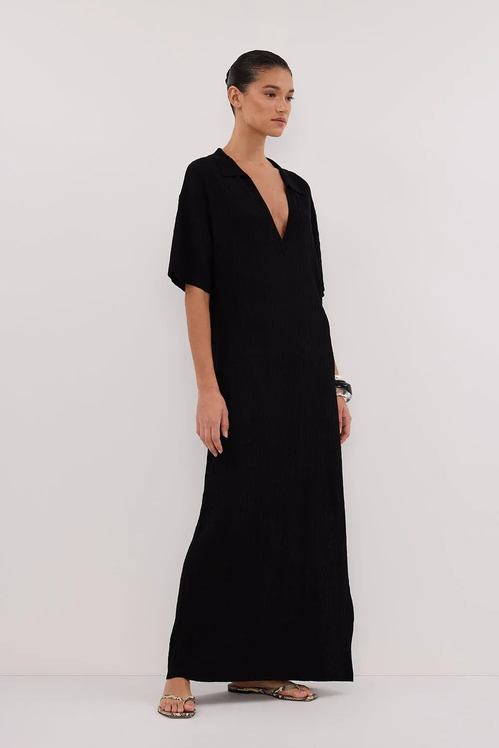 ALIAS BLACK POLO KNIT MIDI DRESS