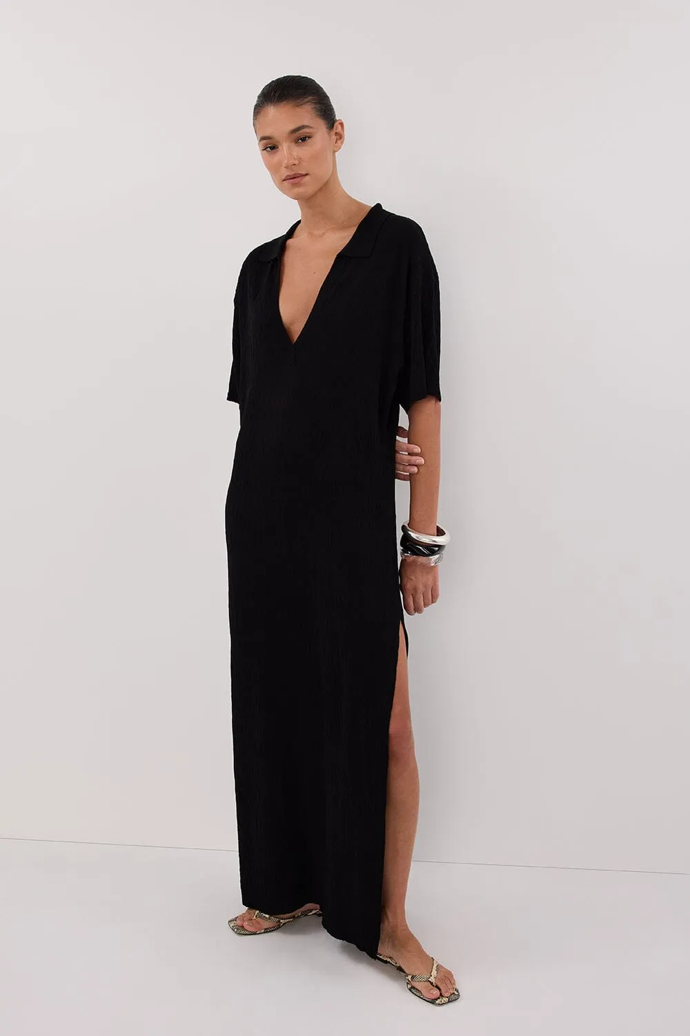 ALIAS BLACK POLO KNIT MIDI DRESS