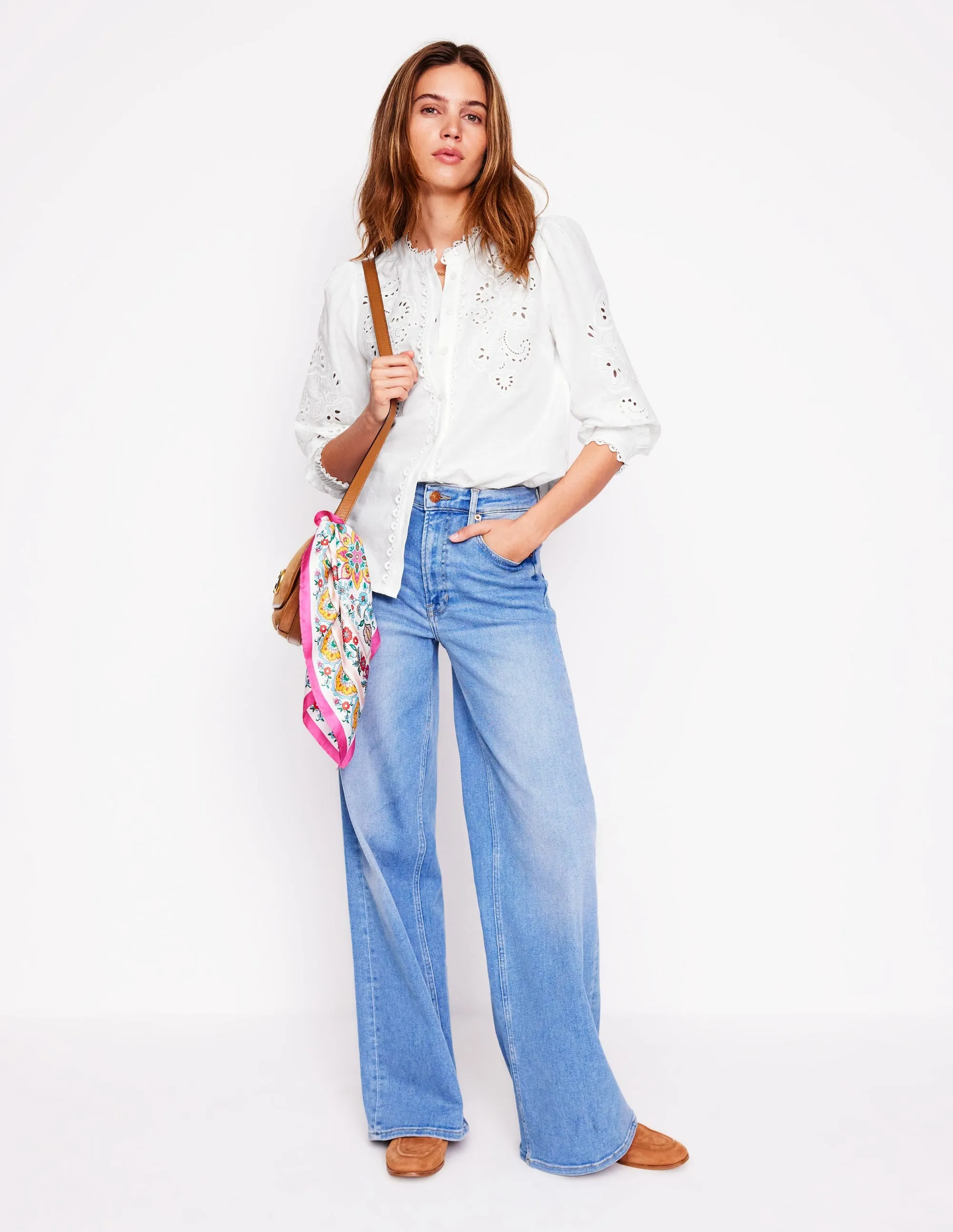 Alicia Cutwork Linen Top-White. Cutwork Embroidery