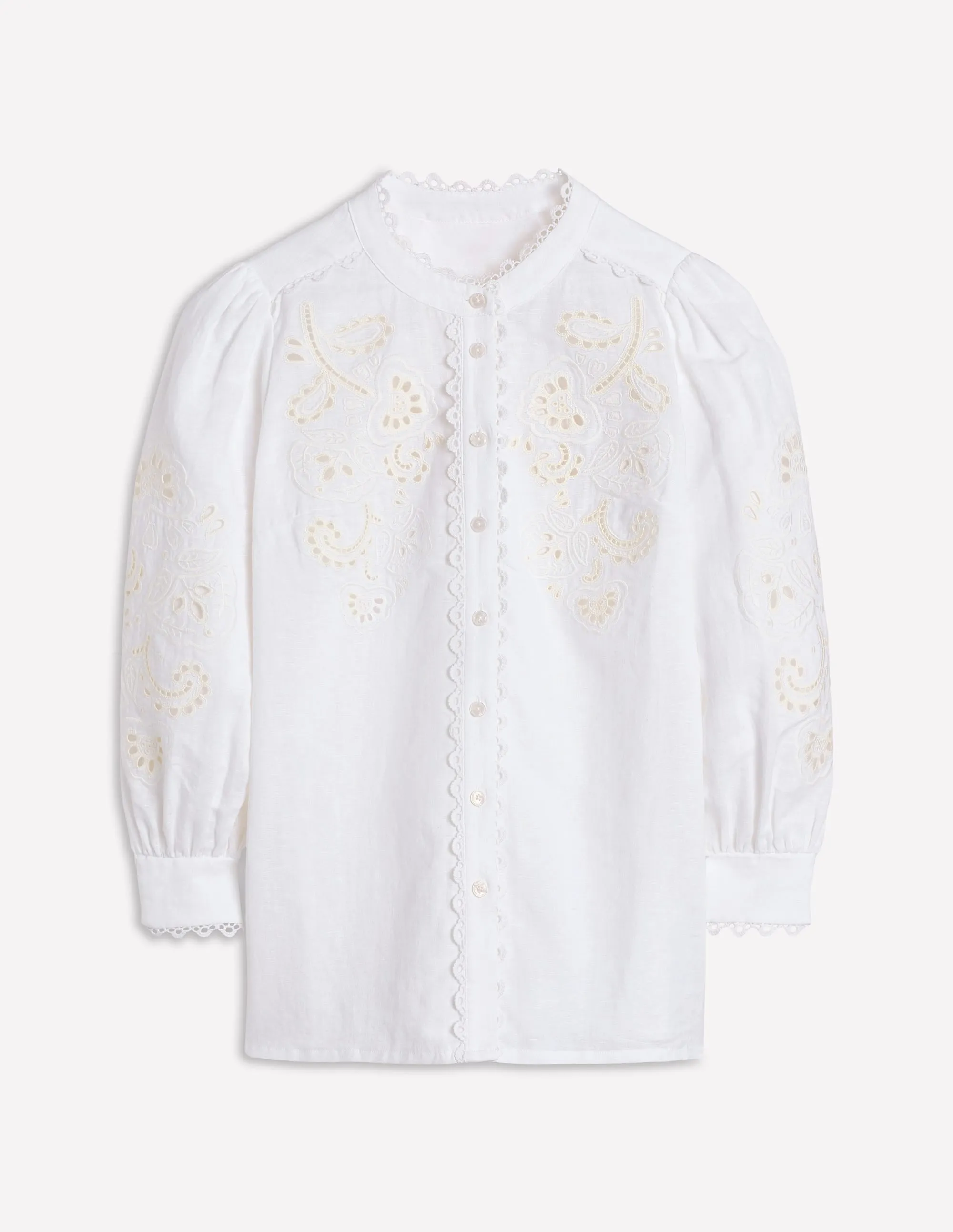 Alicia Cutwork Linen Top-White. Cutwork Embroidery