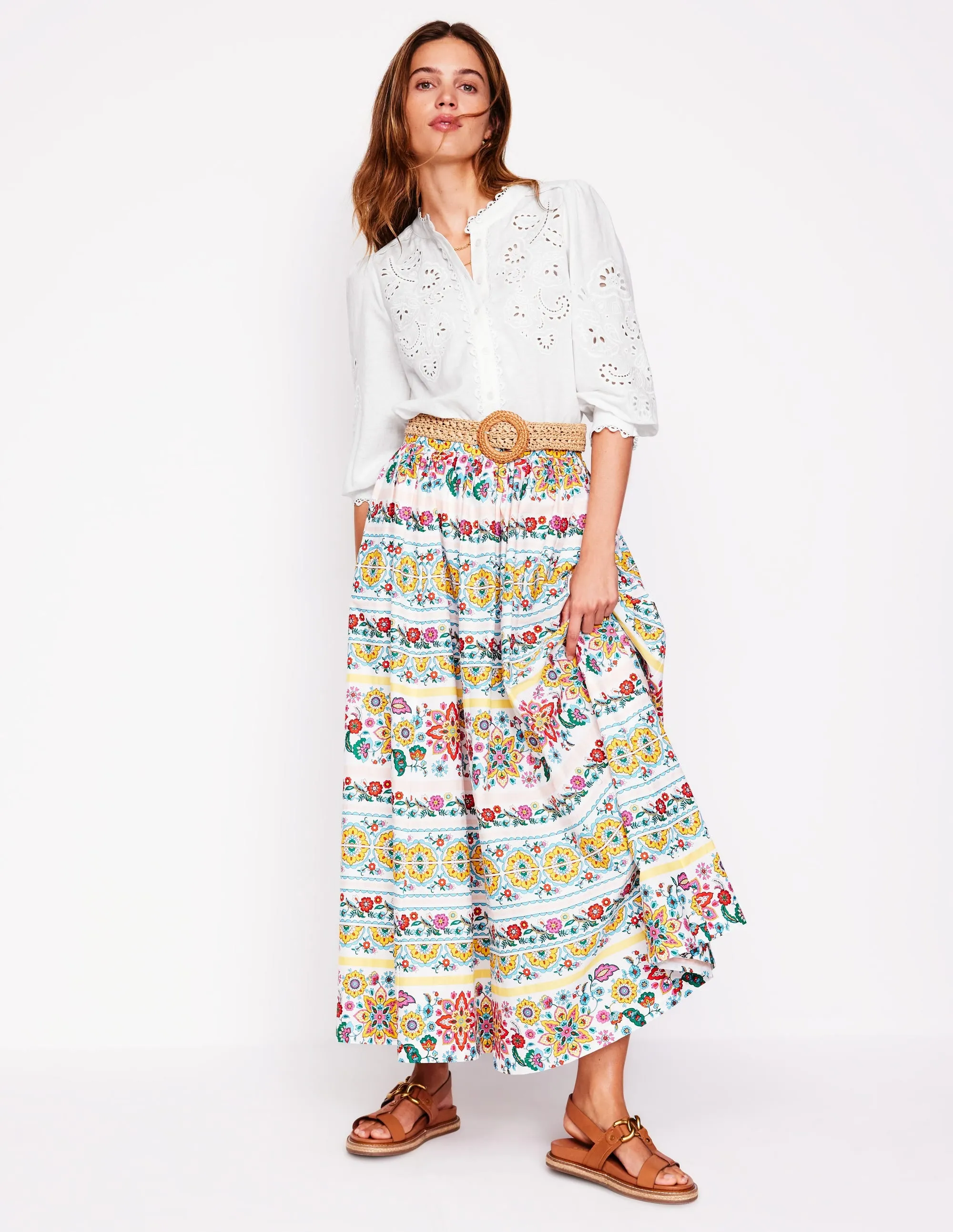 Alicia Cutwork Linen Top-White. Cutwork Embroidery