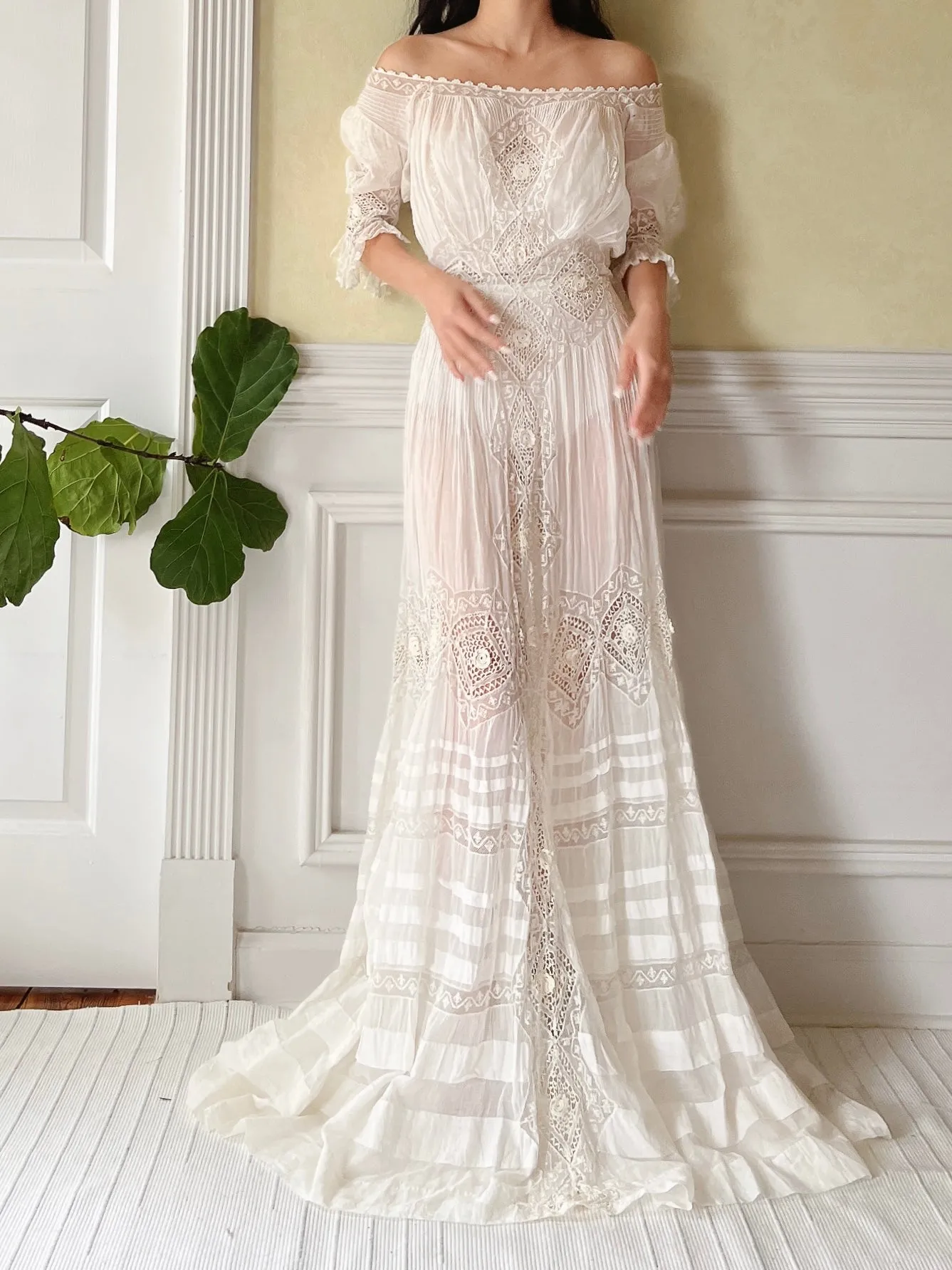 Antique Gibson Girl Cotton/Silk Gown - XS/S