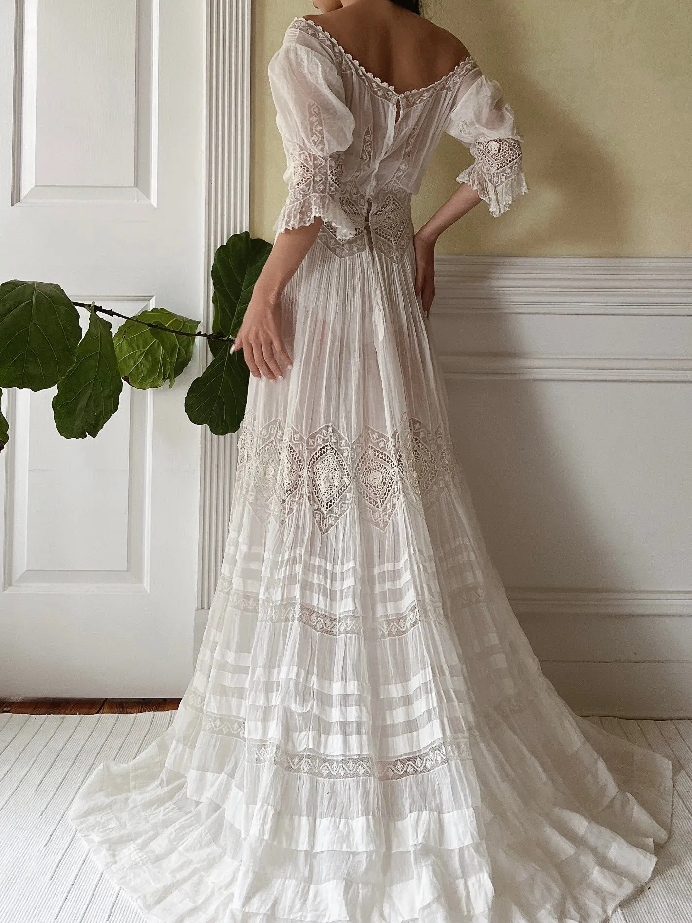 Antique Gibson Girl Cotton/Silk Gown - XS/S