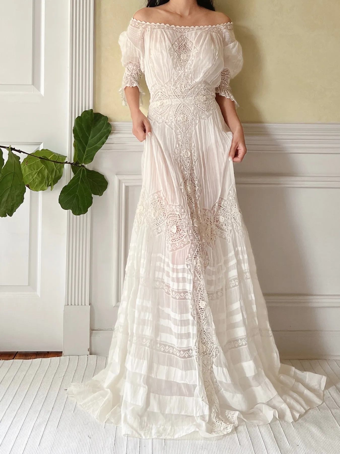 Antique Gibson Girl Cotton/Silk Gown - XS/S