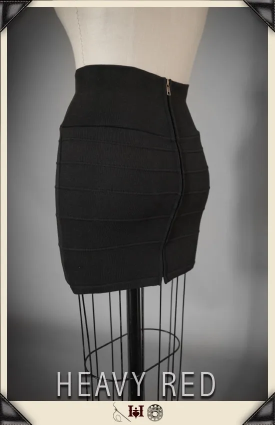 Black Rib Knit Zipper Skirt