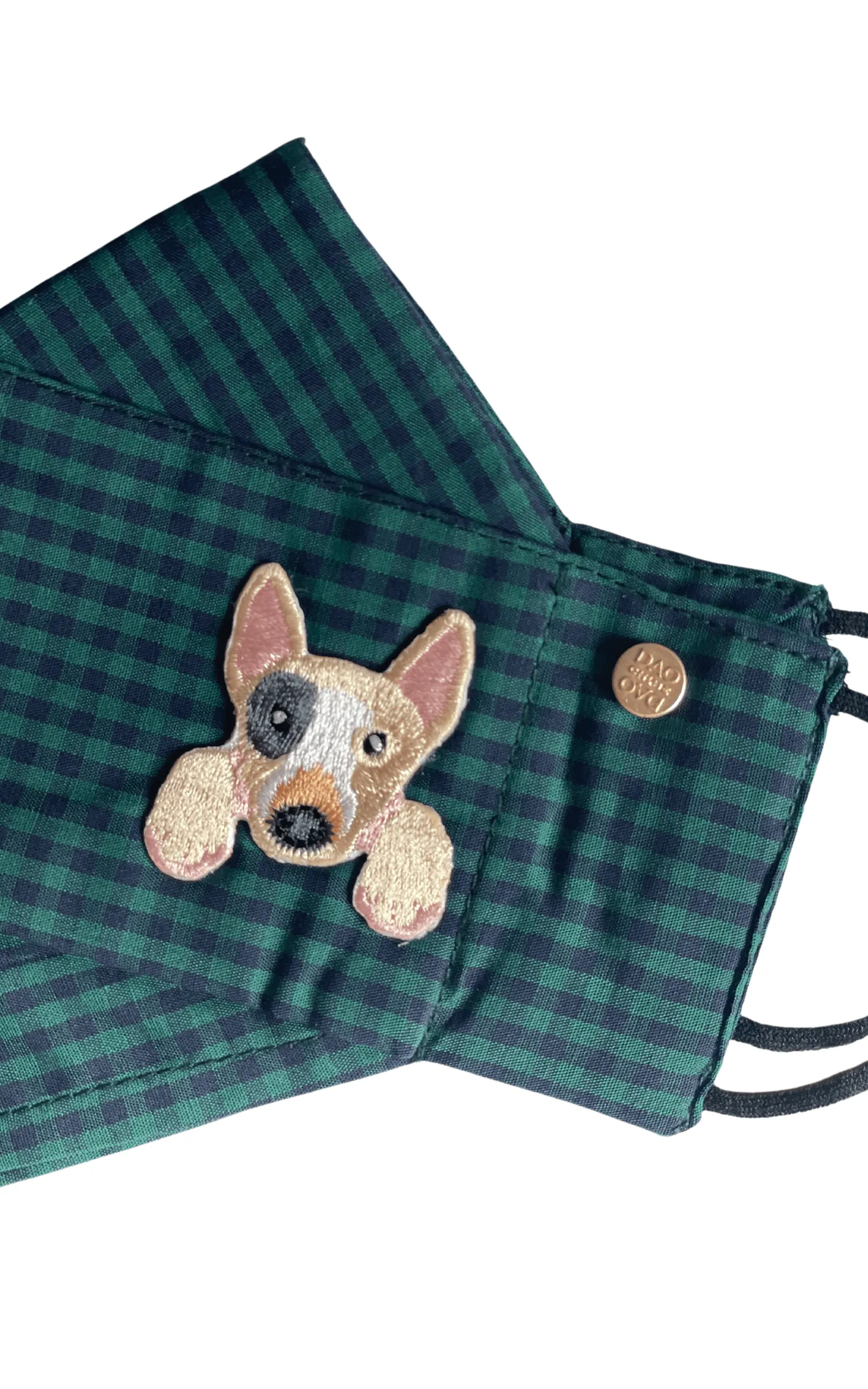 Bull Terrier Green Gingham Box Pleat Mask ( w Filter Pocket)