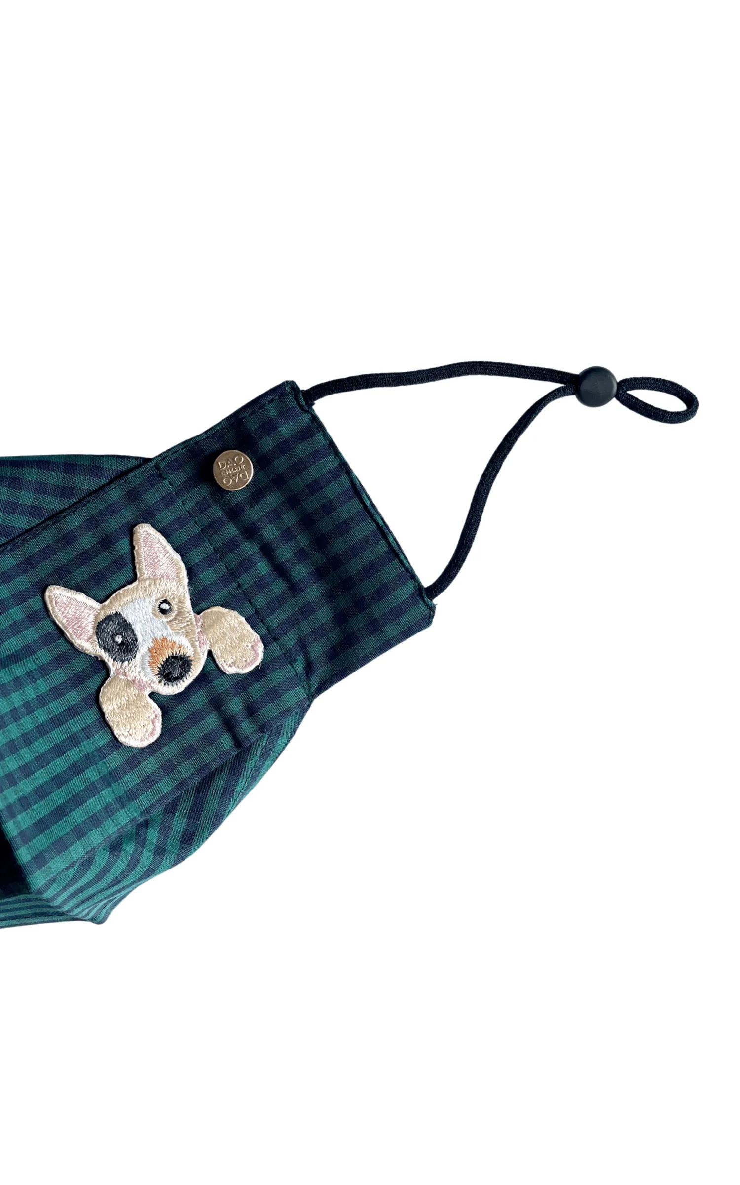 Bull Terrier Green Gingham Box Pleat Mask ( w Filter Pocket)