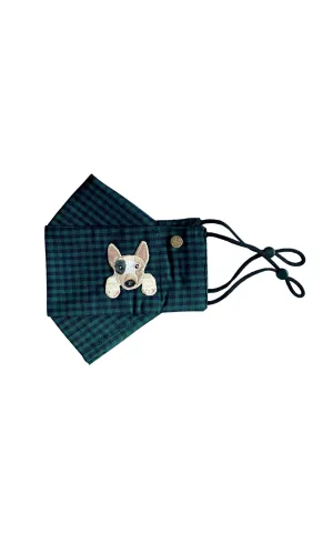 Bull Terrier Green Gingham Box Pleat Mask ( w Filter Pocket)