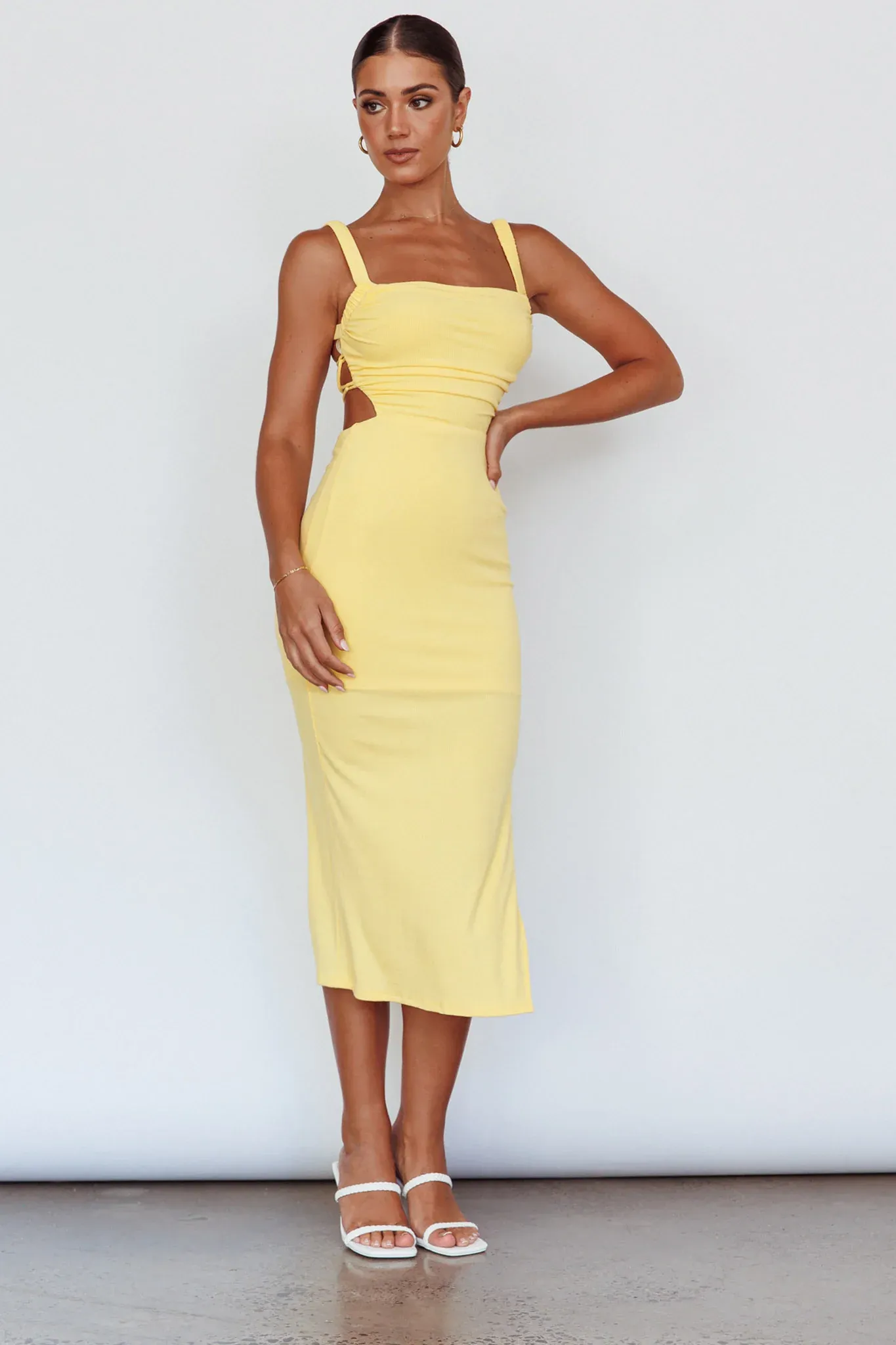 Dream Crush Lace-Up Back Side Split Midi Dress Lemon