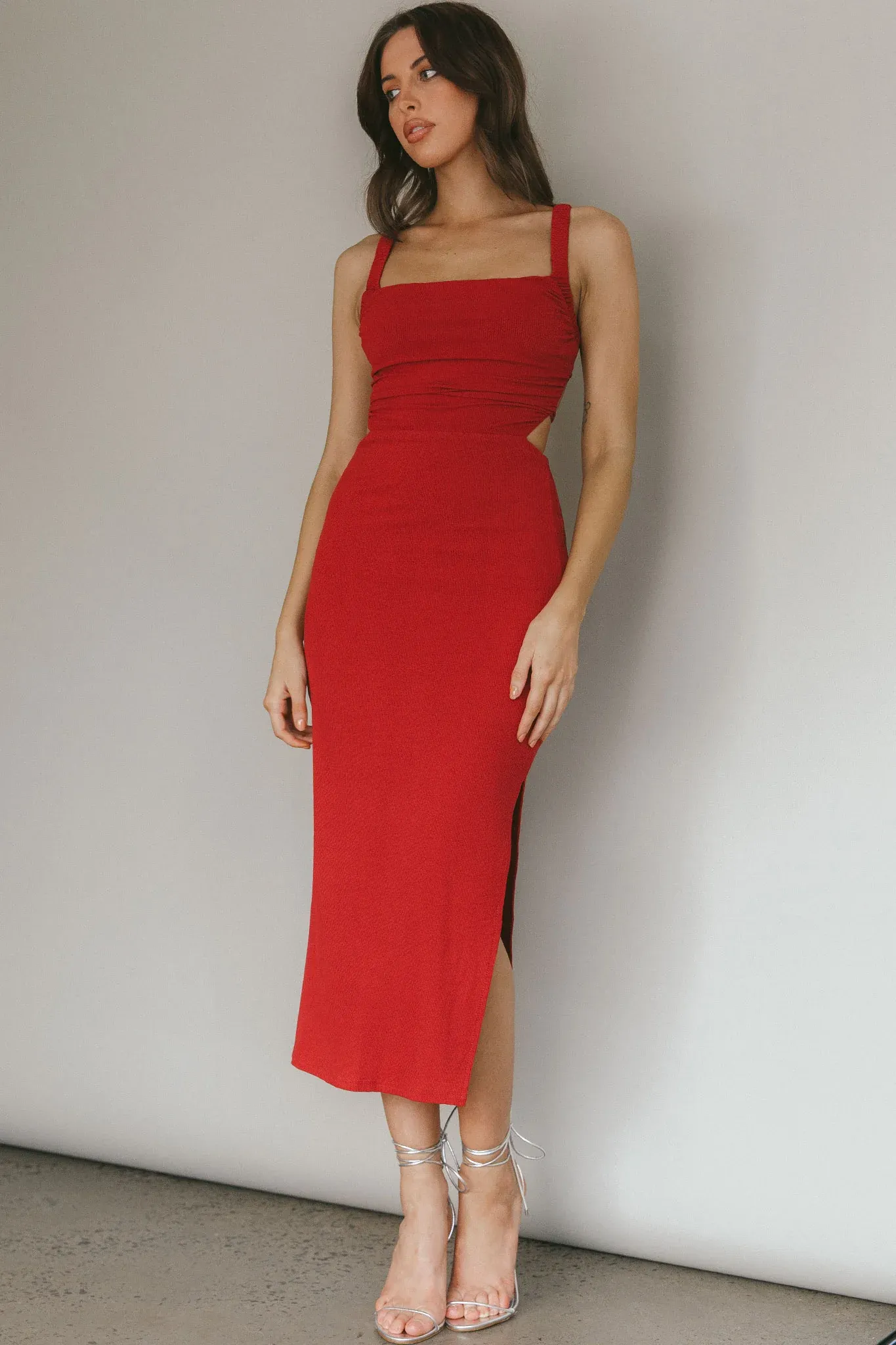 Dream Crush Lace-Up Back Side Split Midi Dress Wine