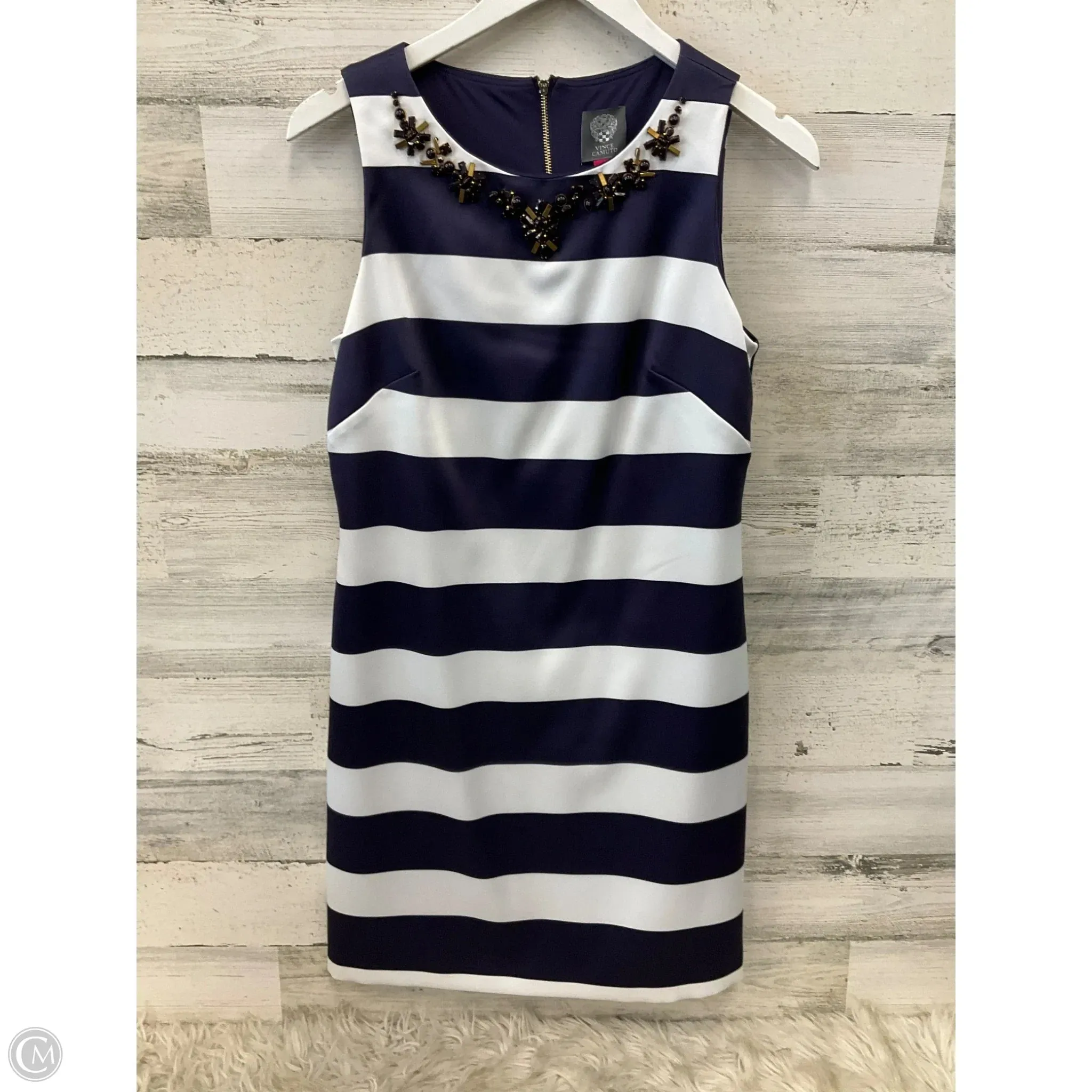 Dress Casual Midi By Vince Camuto In Blue & White, Size: S