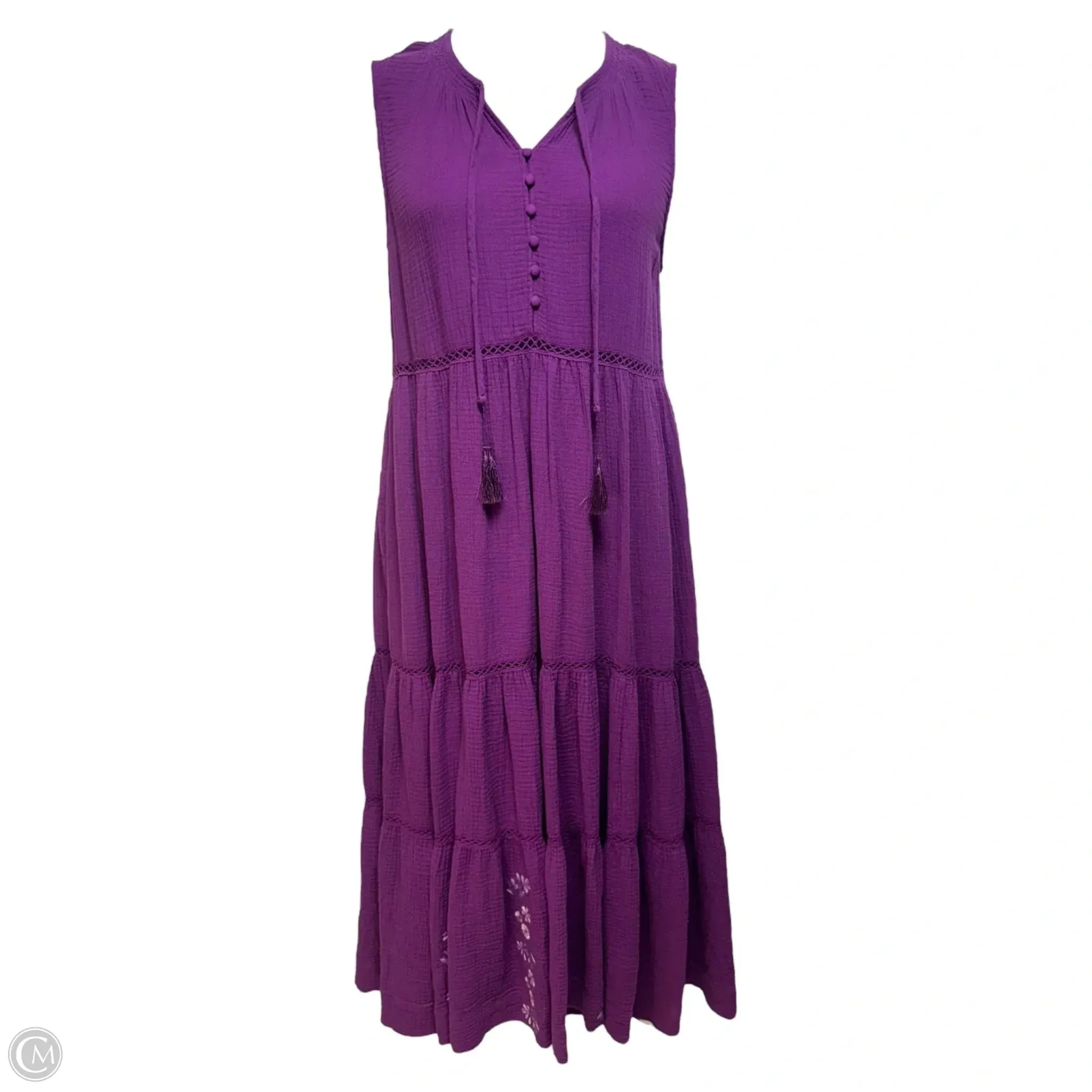 Embroidered Gauze Tiered Dress Casual Maxi By Calme In Purple, Size: M