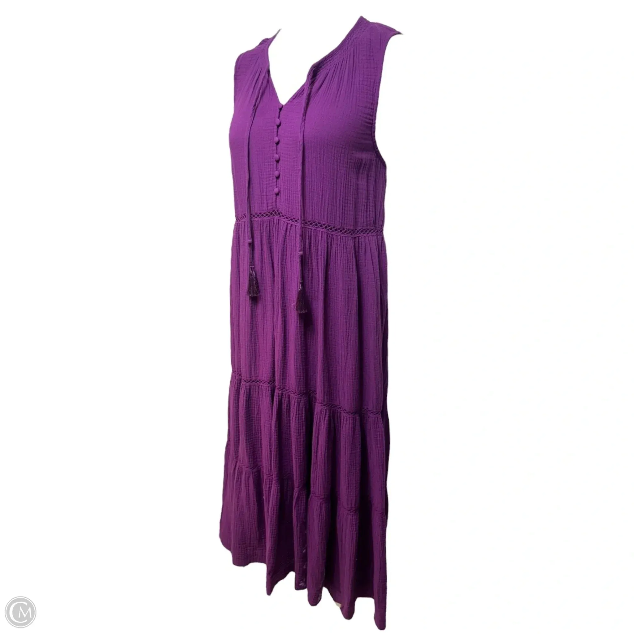 Embroidered Gauze Tiered Dress Casual Maxi By Calme In Purple, Size: M