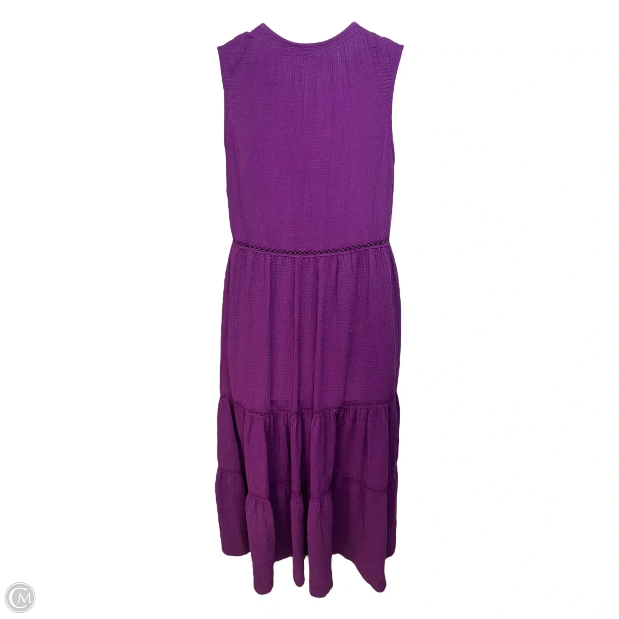 Embroidered Gauze Tiered Dress Casual Maxi By Calme In Purple, Size: M