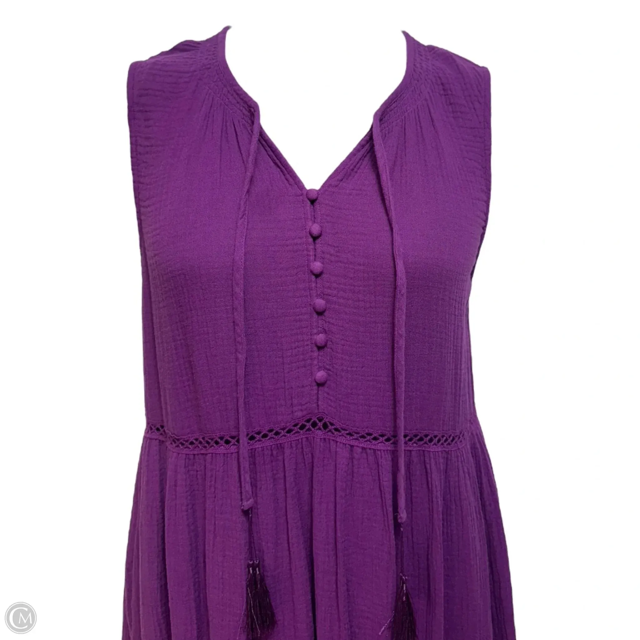 Embroidered Gauze Tiered Dress Casual Maxi By Calme In Purple, Size: M