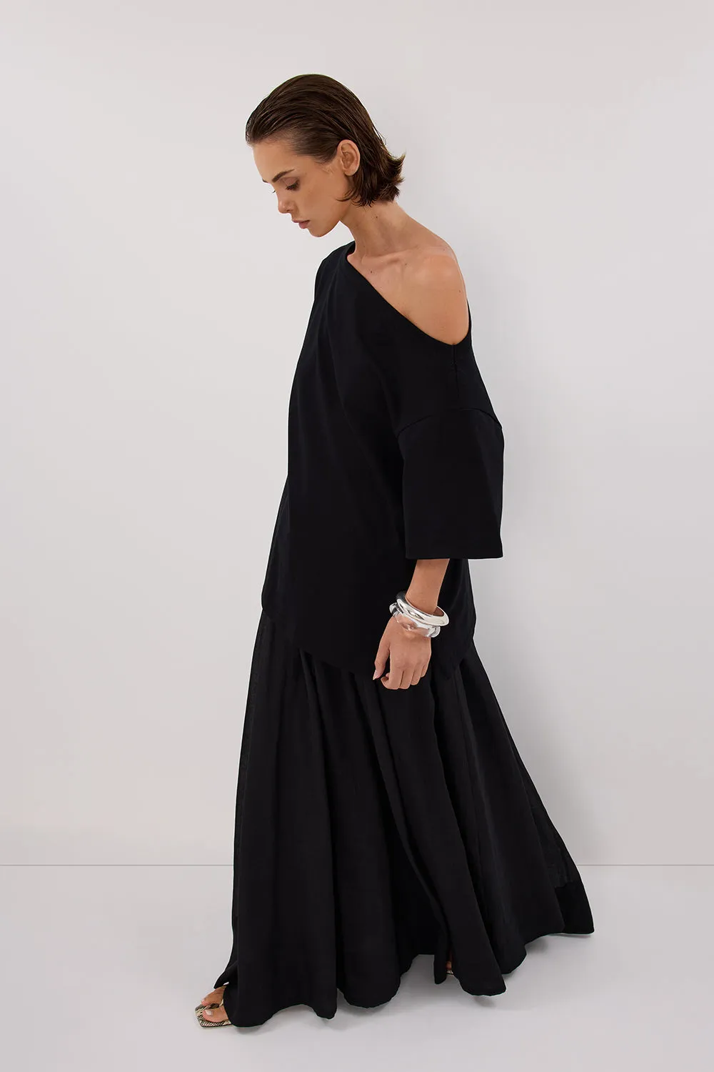 ESME BLACK ASYM BOAT NECK TEE