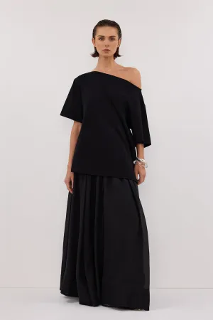 ESME BLACK ASYM BOAT NECK TEE