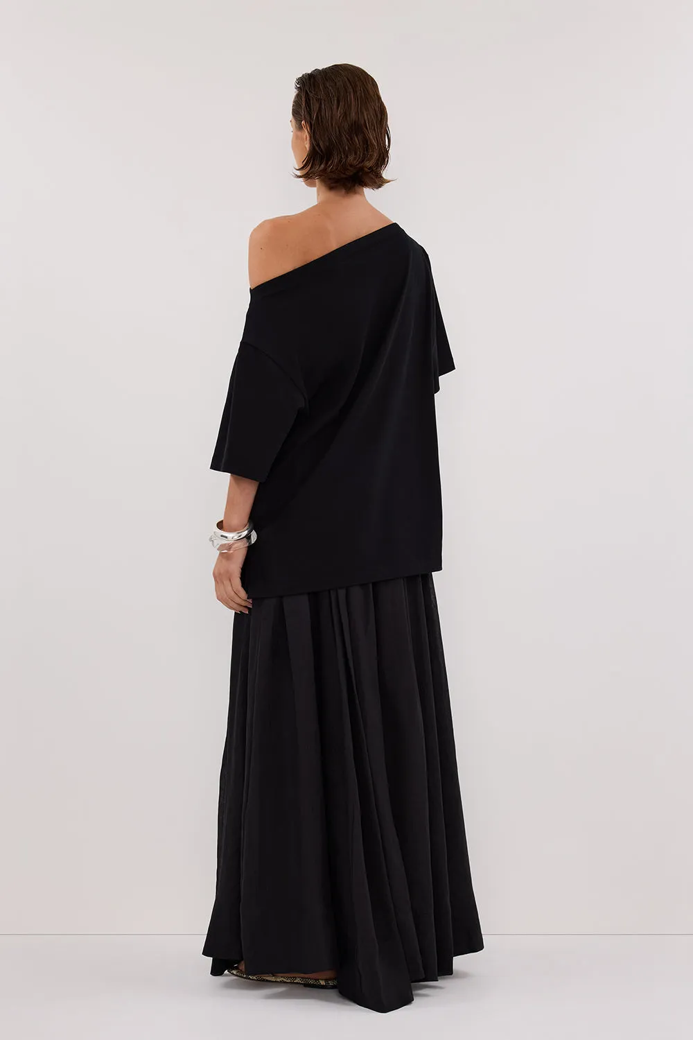 ESME BLACK ASYM BOAT NECK TEE