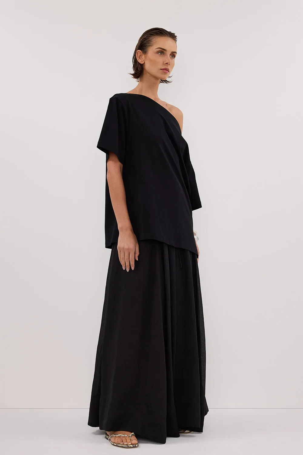 ESME BLACK ASYM BOAT NECK TEE