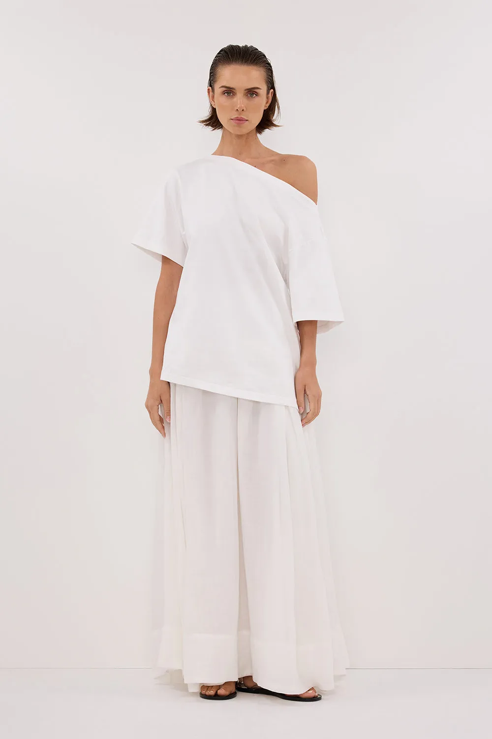 ESME WHITE ASYM BOAT NECK TEE