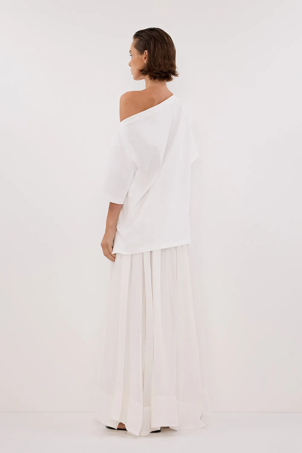 ESME WHITE ASYM BOAT NECK TEE