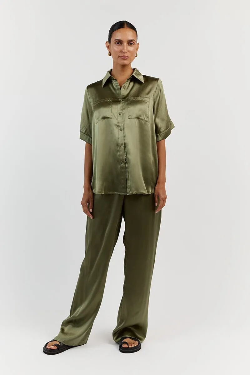 EVANS OLIVE SILK PANT