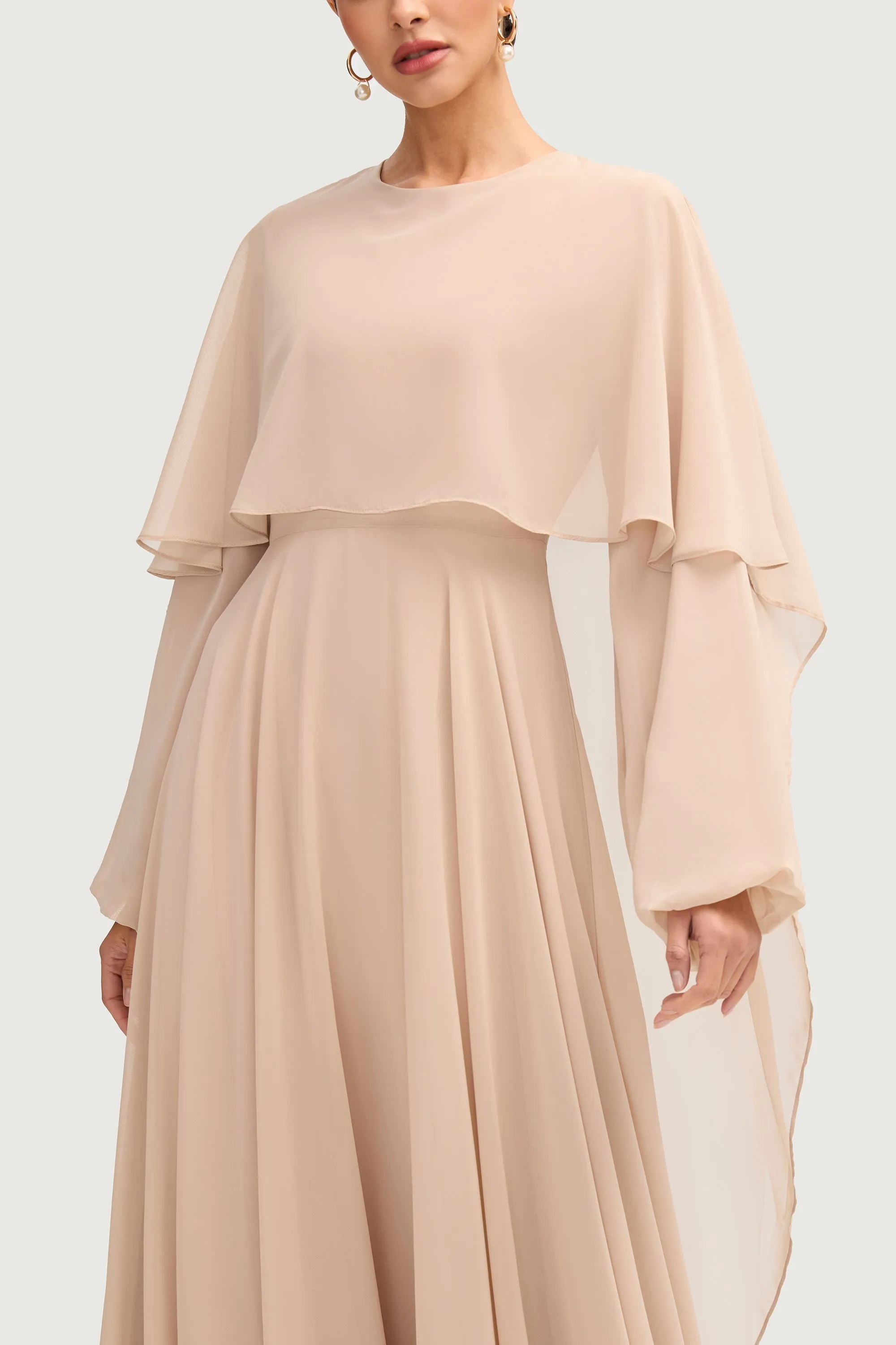 Falak Draped Chiffon Maxi Dress - Stone