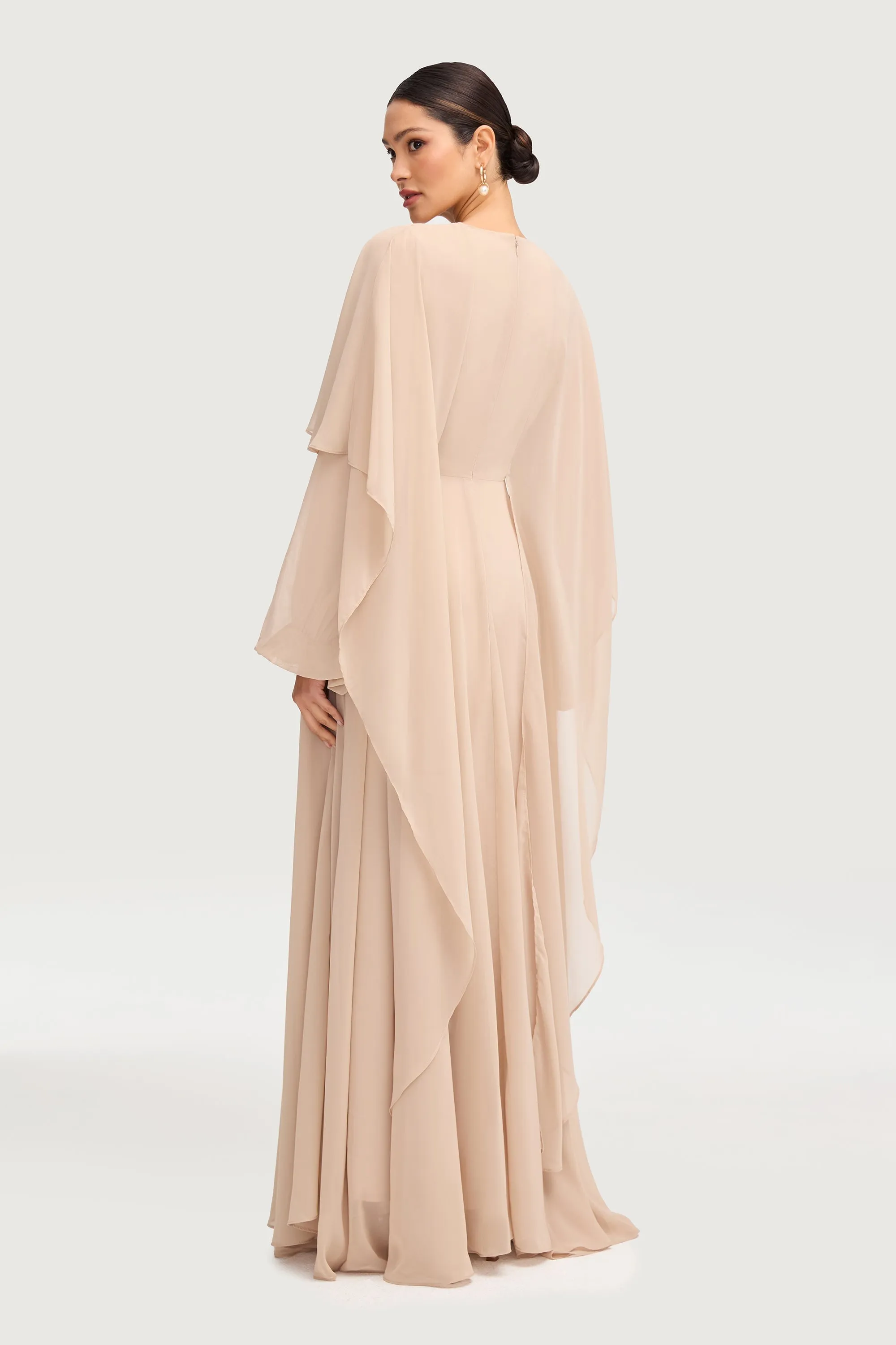 Falak Draped Chiffon Maxi Dress - Stone