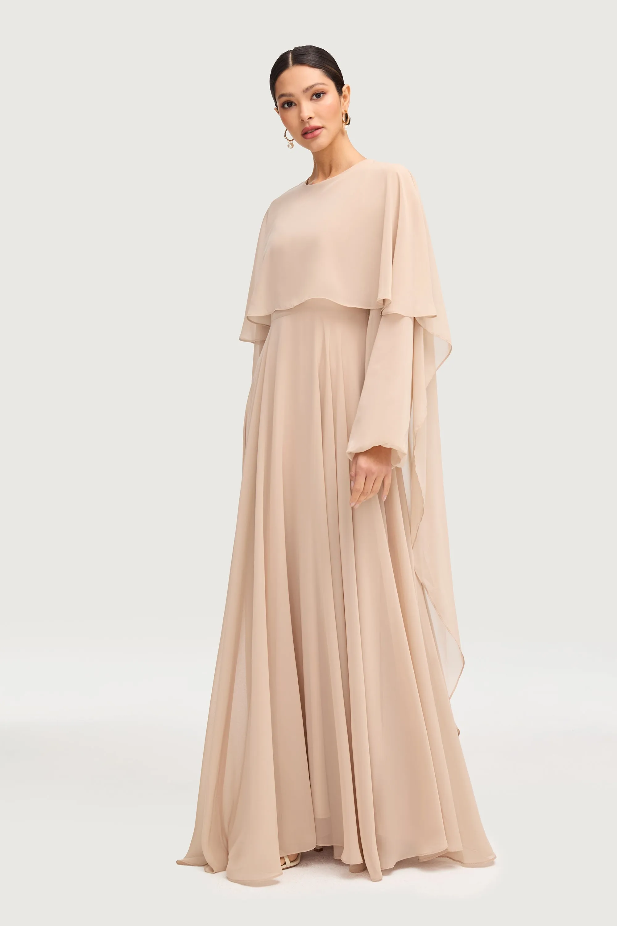 Falak Draped Chiffon Maxi Dress - Stone