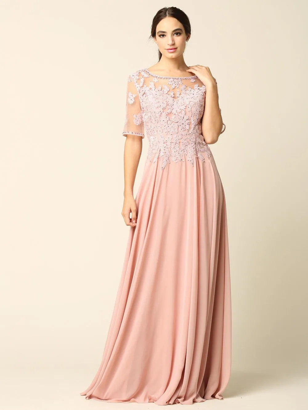 Formal Mother of the Bride Long Lace Chiffon Dress