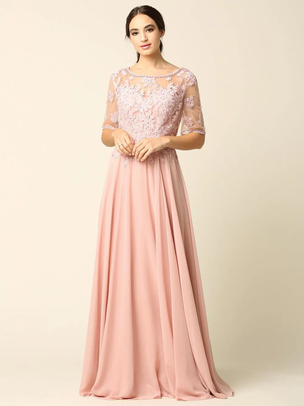 Formal Mother of the Bride Long Lace Chiffon Dress