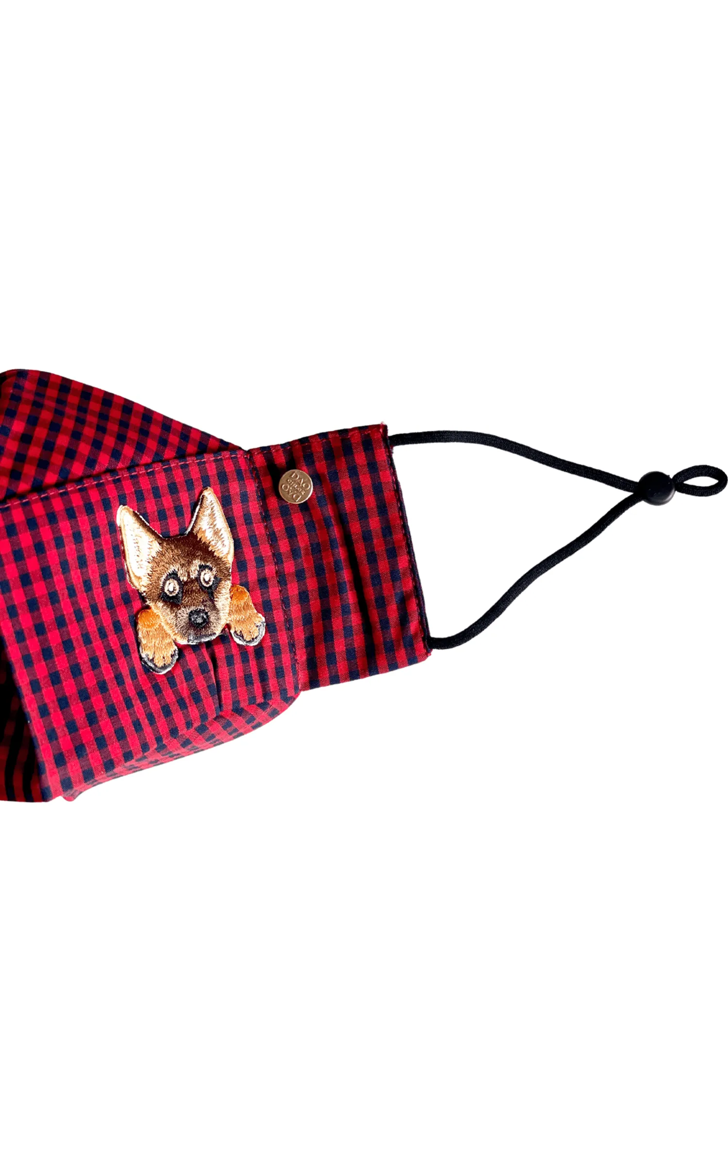 German Shepherd Red Gingham Box Pleat Mask ( w Filter Pocket)