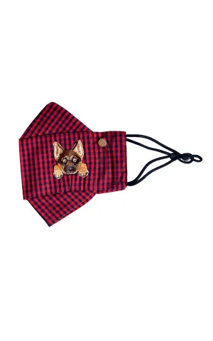 German Shepherd Red Gingham Box Pleat Mask ( w Filter Pocket)