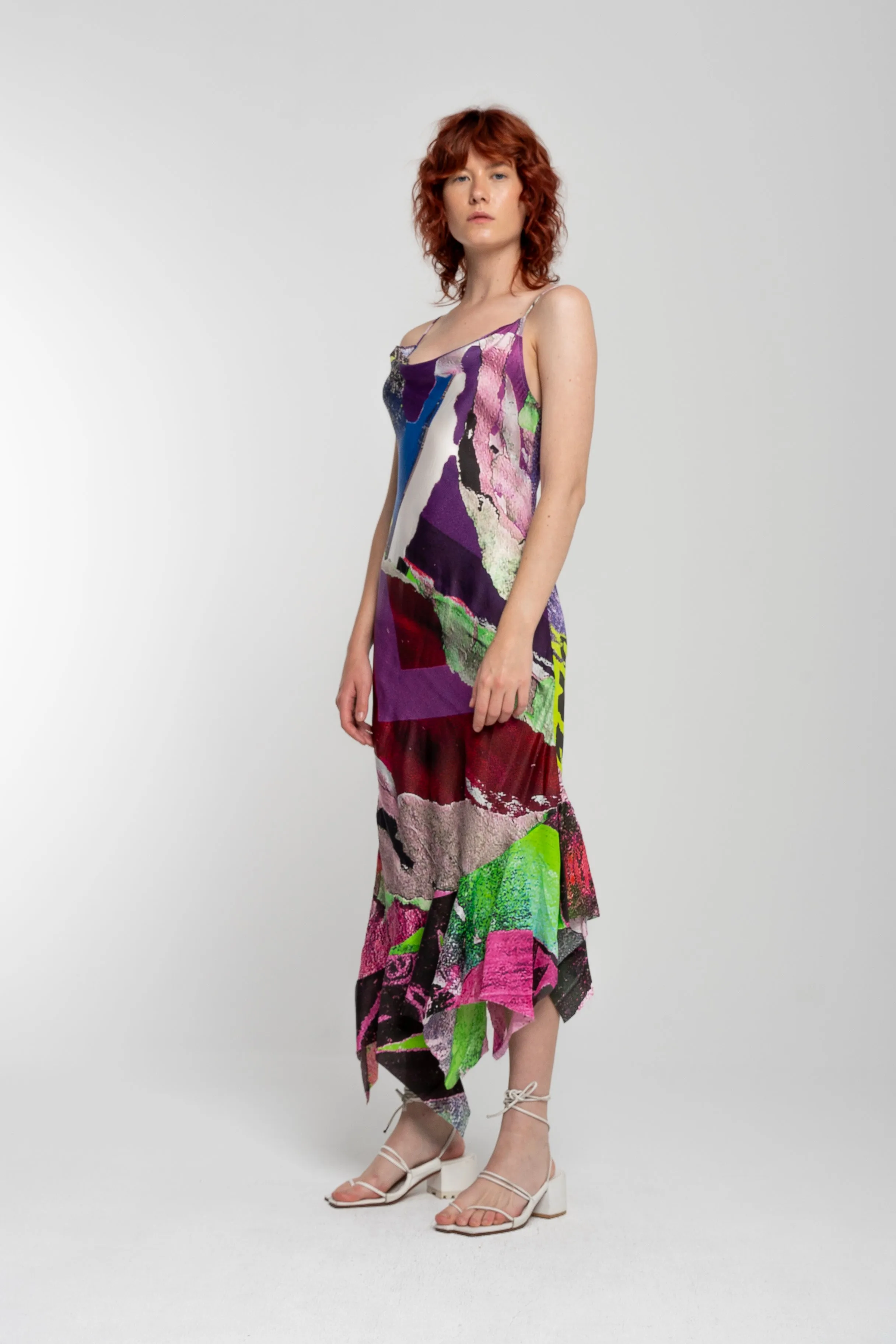 GRAFFITI PRINT STRAP DRESS WITH PEPLUM