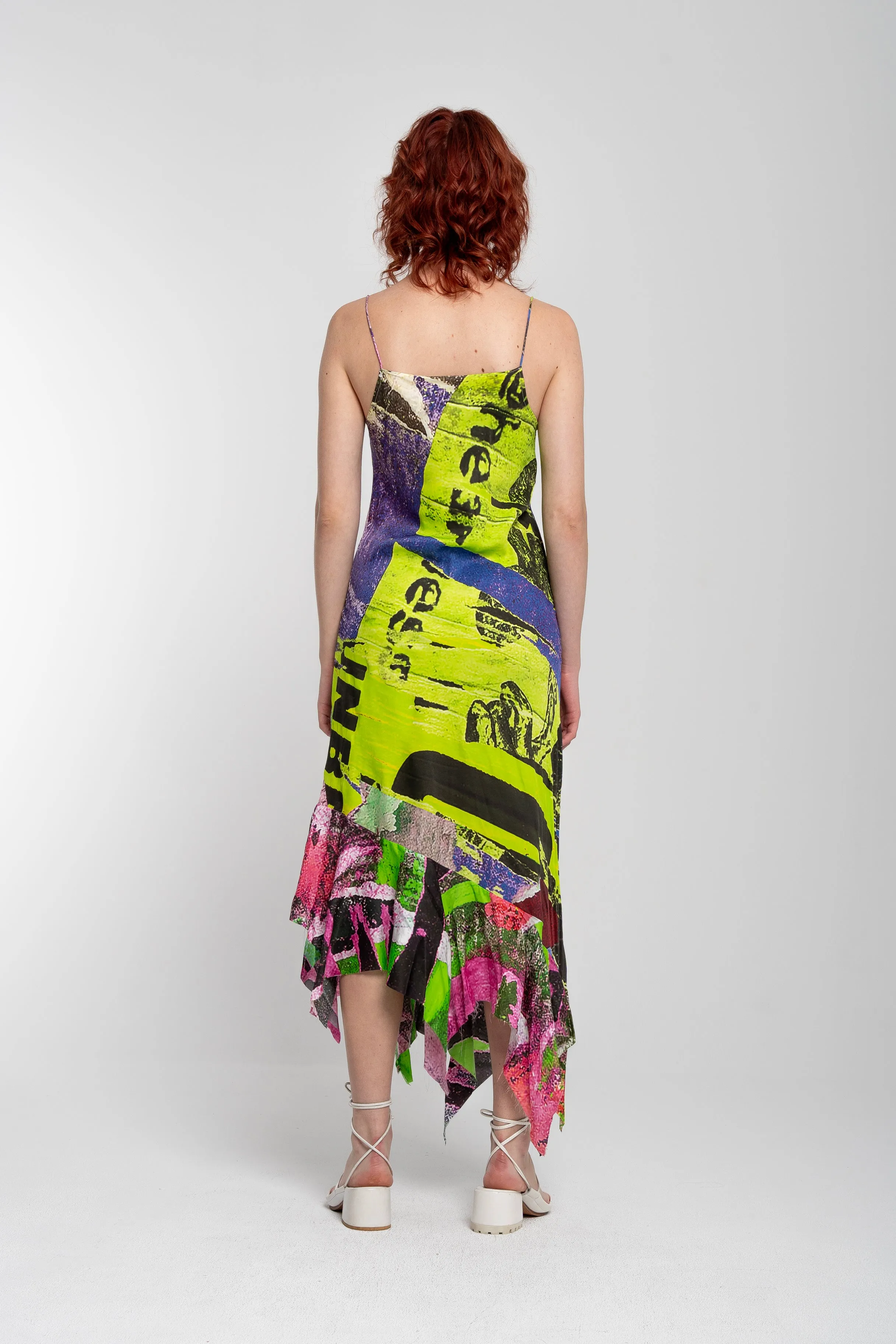 GRAFFITI PRINT STRAP DRESS WITH PEPLUM