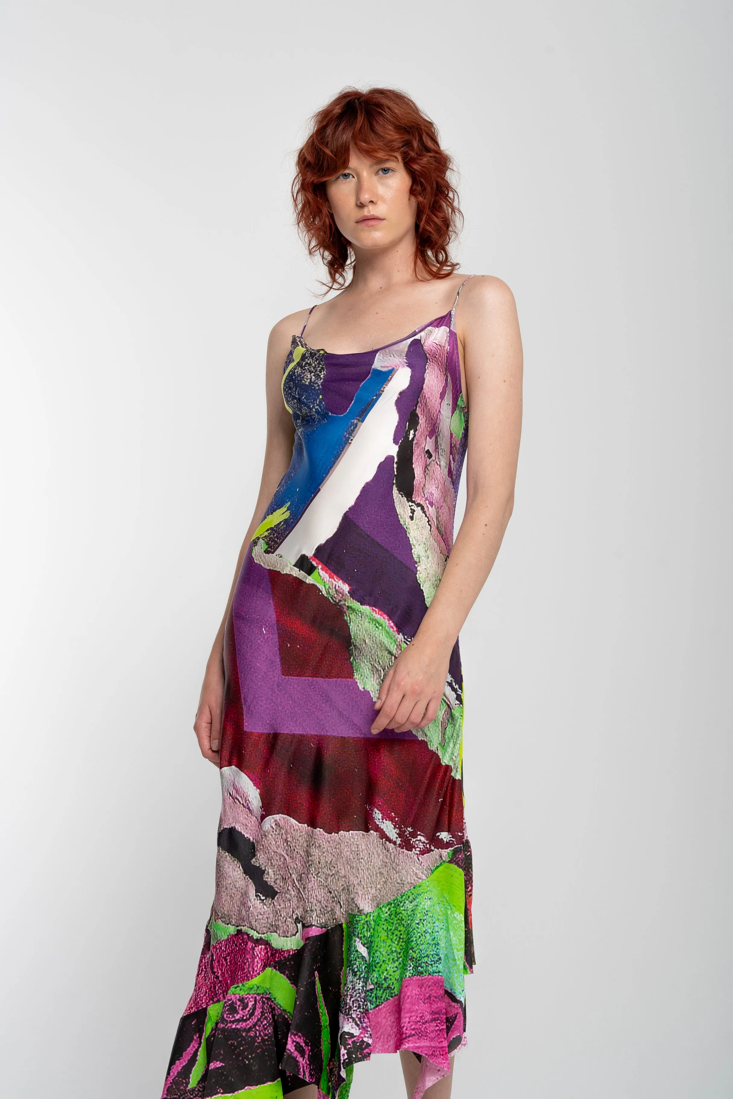 GRAFFITI PRINT STRAP DRESS WITH PEPLUM