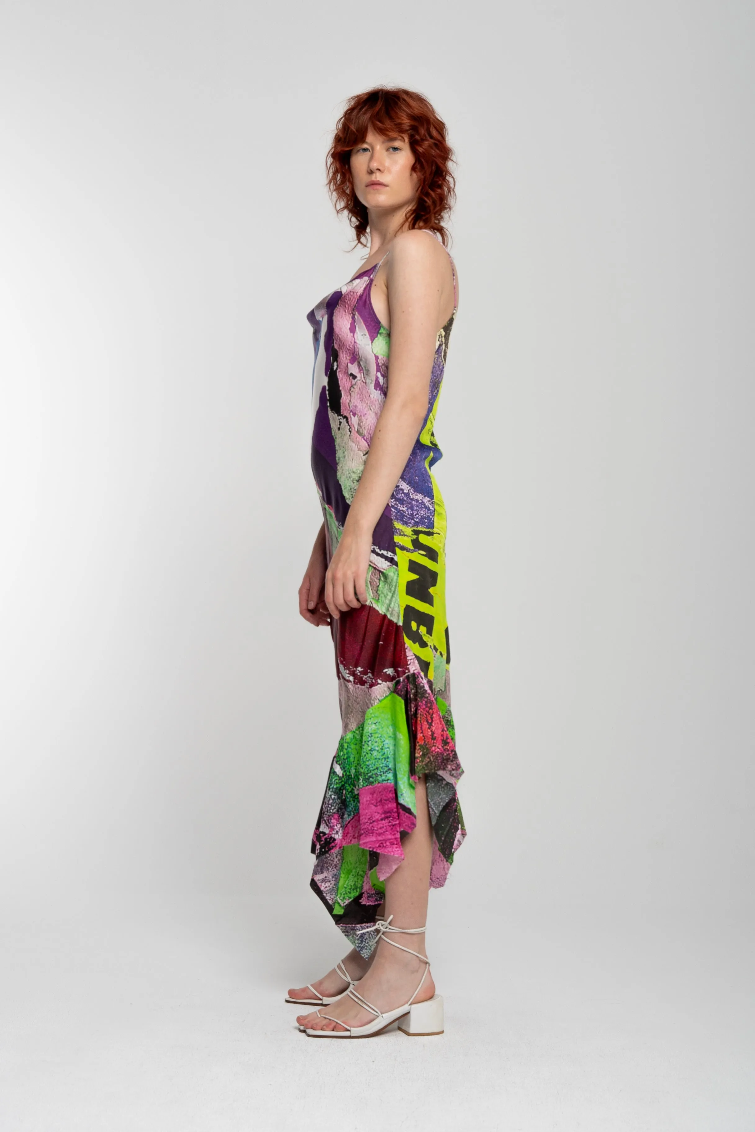 GRAFFITI PRINT STRAP DRESS WITH PEPLUM