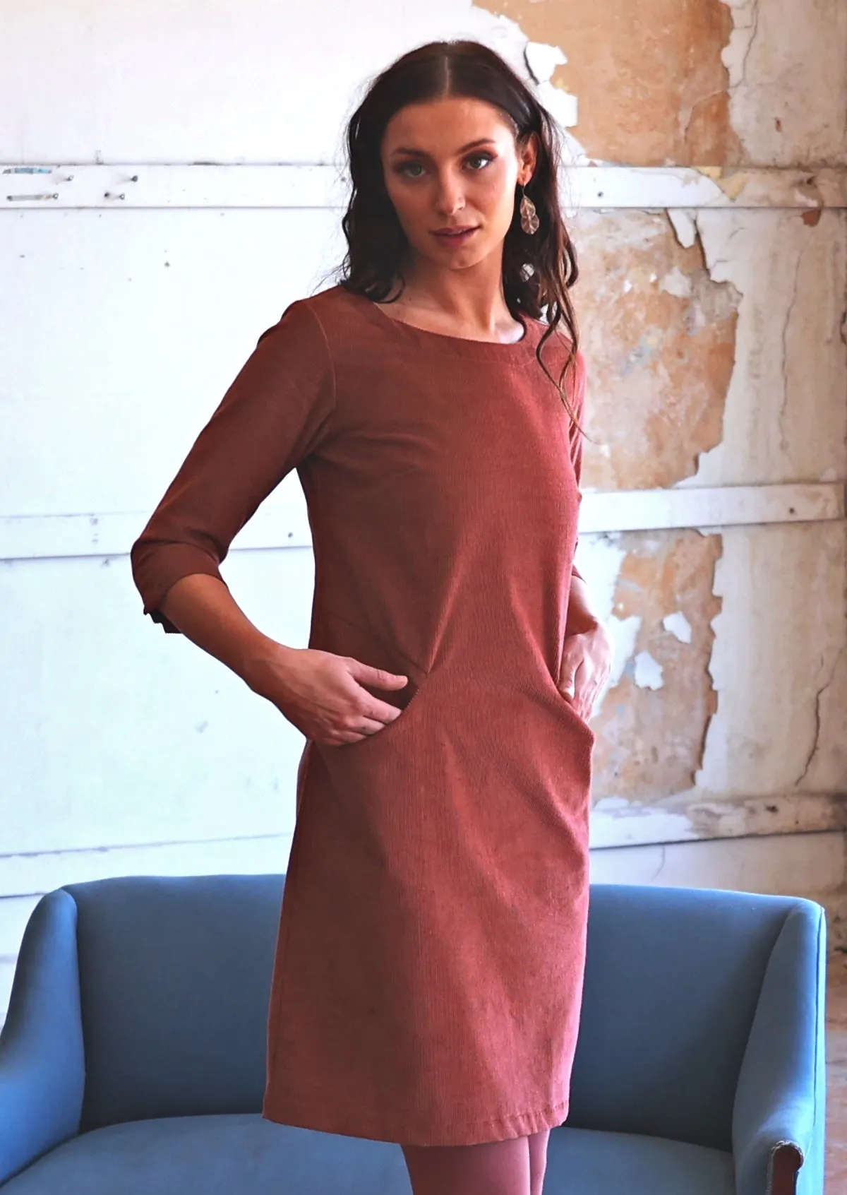 Jamie Corduroy Dress Burnt Henna