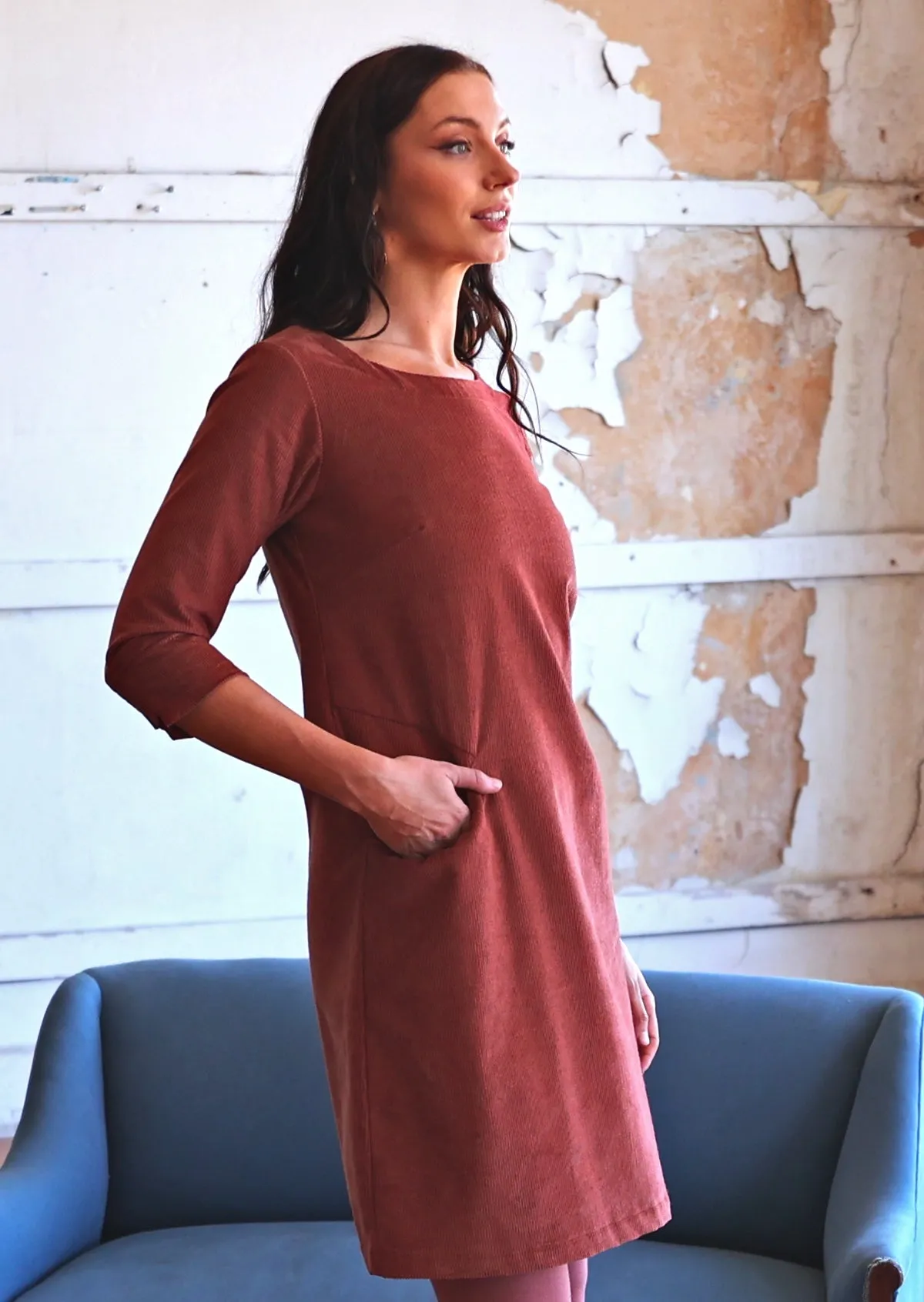 Jamie Corduroy Dress Burnt Henna