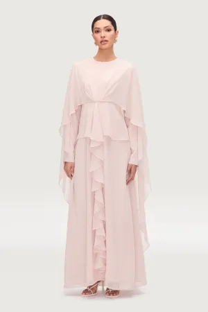 Jeanette Cascade Cape Maxi Dress - Pearl
