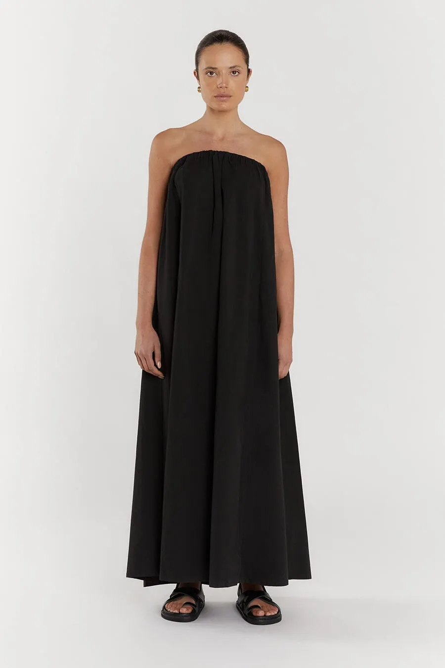 JULES BLACK STRAPLESS COTTON MAXI DRESS