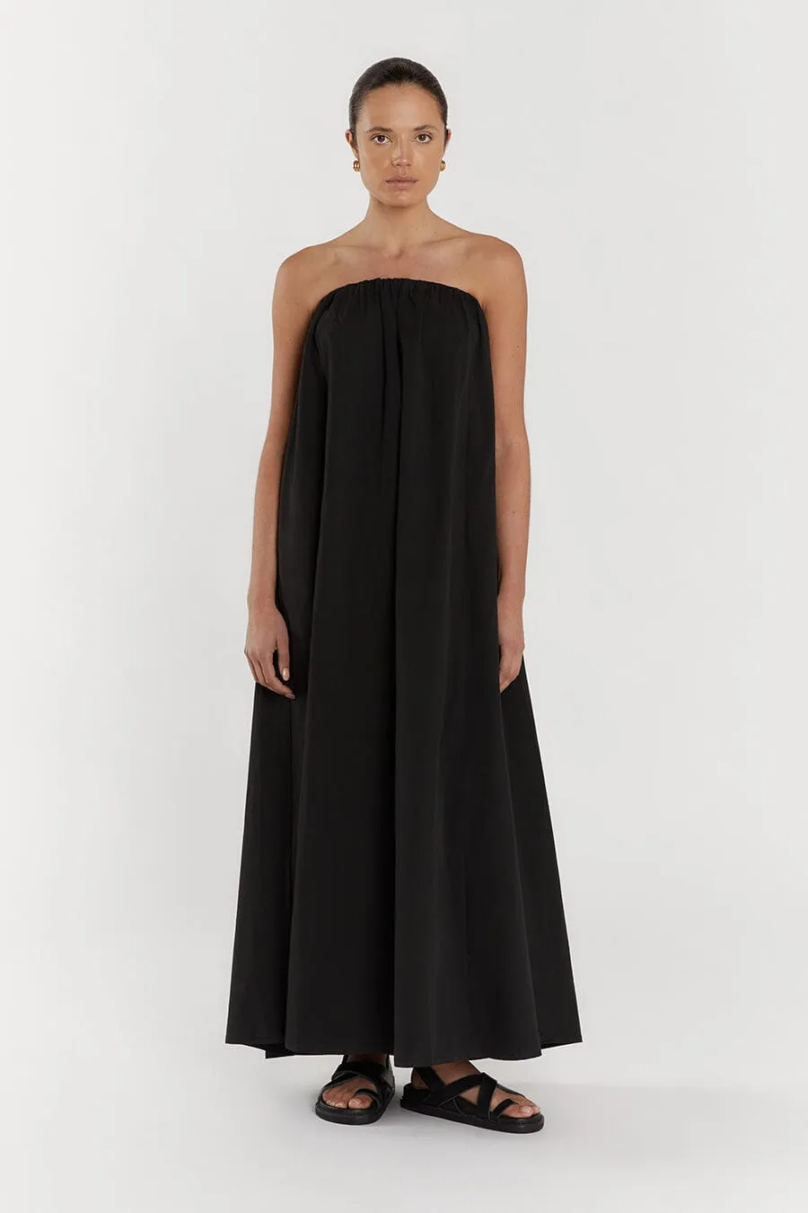 JULES BLACK STRAPLESS COTTON MAXI DRESS