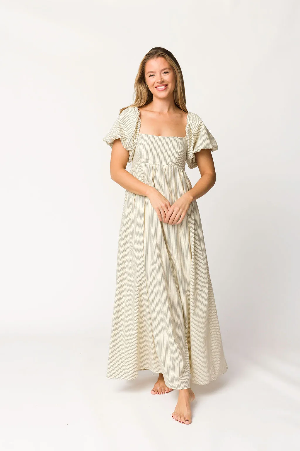 Jules Striped Maxi Dress in Natural/Black - Bump Friendly