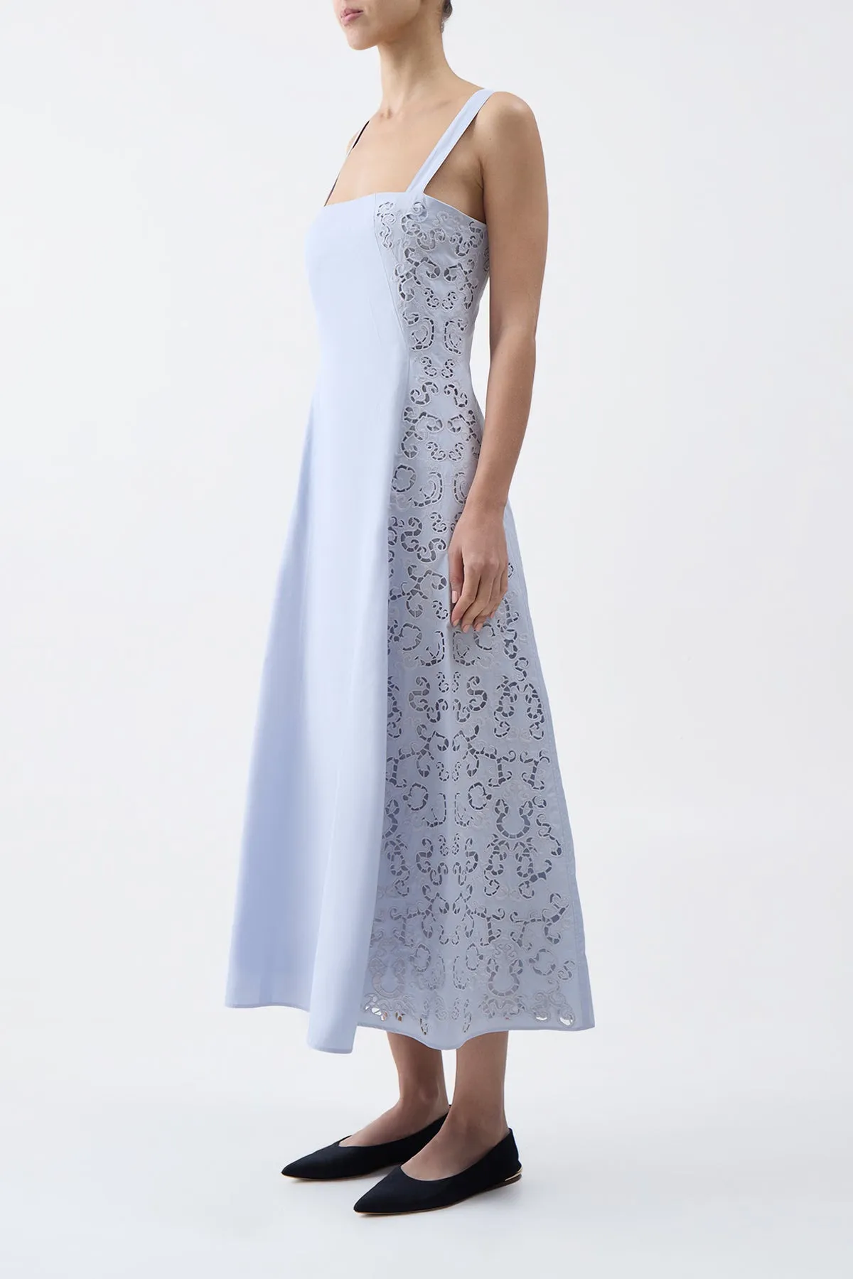 Lenya Lace Midi Dress in Light Blue Sea Island Cotton